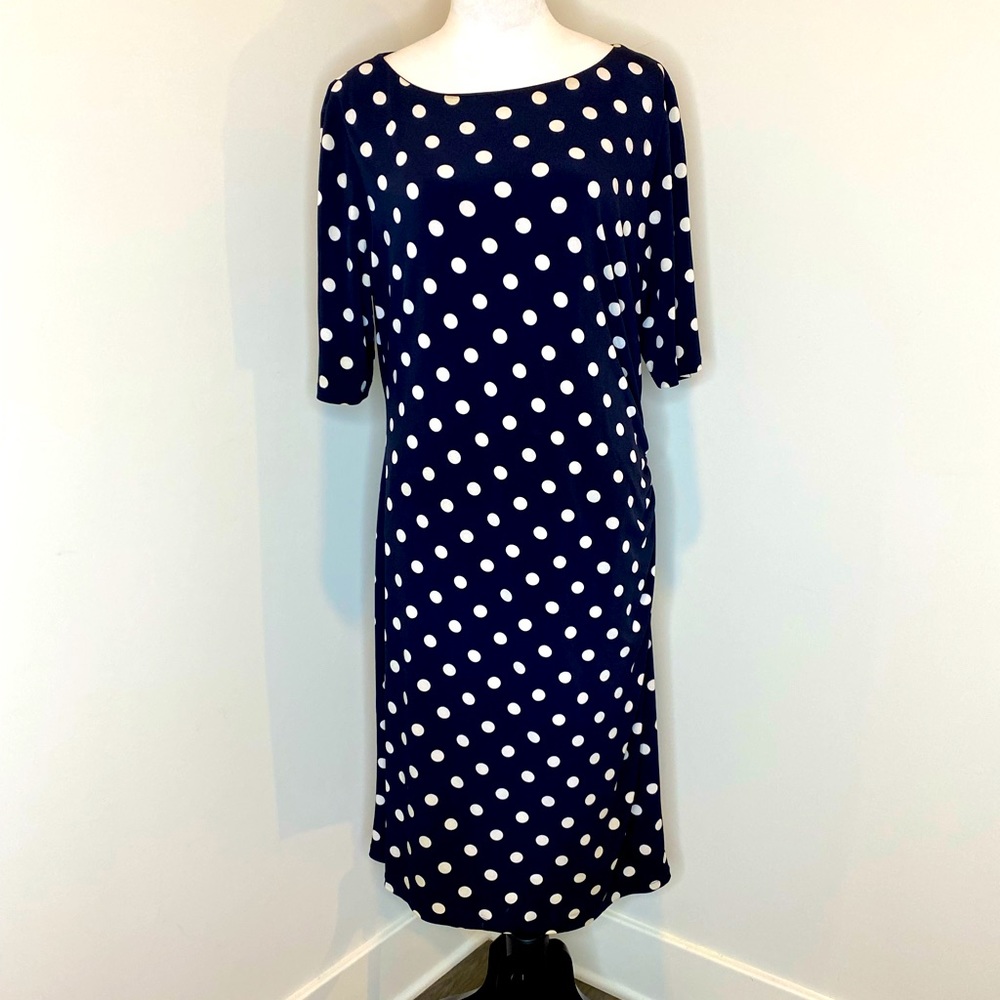 RN Studio by Ronni Nicole Vintage Black & White Polka Dot Raunch Side Dress.